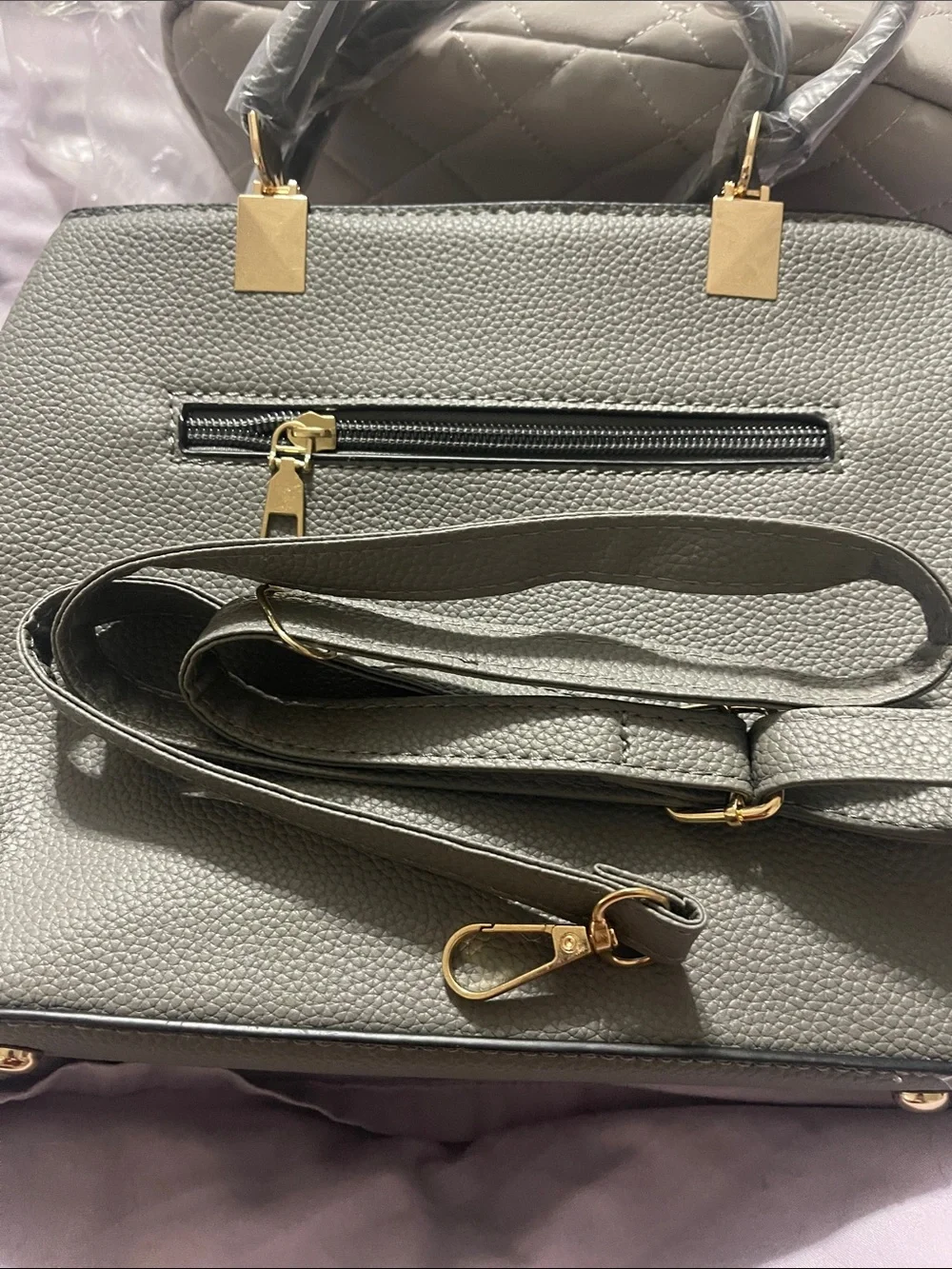 Structured gray Satchel with Floral Charm - Picture 6 of 6